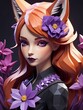 Low poly floral fox girl, purple generative AI illustration 