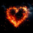 Fire heart isolated on black background. Flame symbol of love. Intense emotions, passionate love. Gift for Valentine's Day