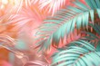 abstract background with pastel pink and green palm leaves. Summer vibes