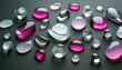© Adrianna - Collection of pink and clear amorphous shaped stones. Abstract 3D background.