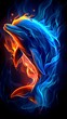 A dolphin is in flames. A magical creature made of fire on black background.