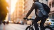 © inthasone - businessman in suit and helmet riding bicycle in city cycling to work