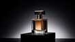© inthasone - Mockup for design, men's perfume bottle with a clean and austere design on a plain, matte black background.