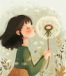 Little girl blowing dandelion flower