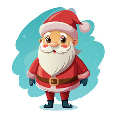 Poster - Christmas cartoonish santa standing in a red suit with a red hat and a white background. He is smiling and he is happy