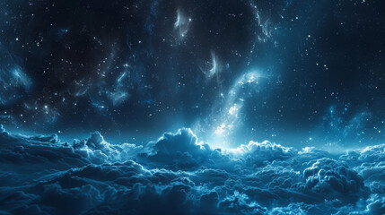 a blue sky with clouds and stars