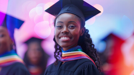 Wall Mural - Proud African-American Female Graduate Smiling at Graduation Ceremony.