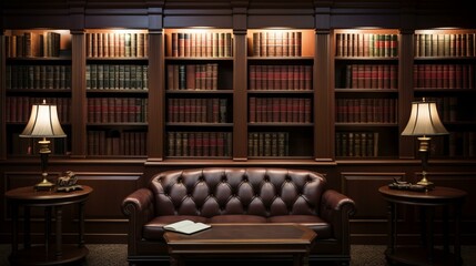 Wall Mural - Vintage library with leather furniture