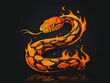 A snake with orange flames on its head. A magical creature made of fire.