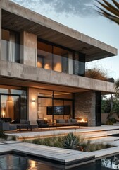 Wall Mural - Modern Minimalist Concrete House With Pool