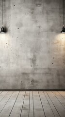 Wall Mural - Two pendant lights on a concrete wall with wooden floor