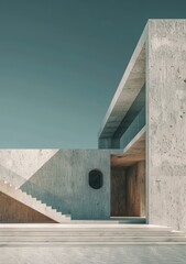 Wall Mural - Modern Minimalist Concrete Building With Stairs And Large Windows