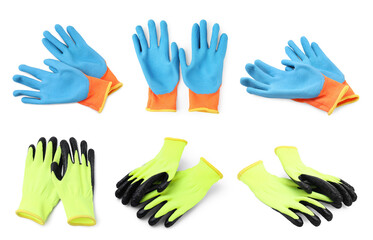 Wall Mural - Different gardening gloves isolated on white, set