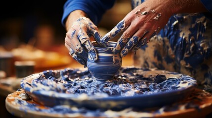 Wall Mural - A potter shapes a bowl on a potter's wheel