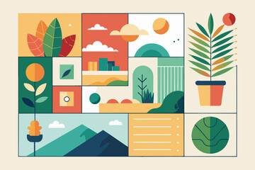 Fototapete - minimalist collage template with clean lines and simple shapes