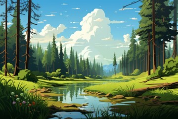 Wall Mural - The river flows through the middle of the forest