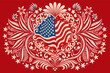 American flag vector woven from intricate floral patterns, symbolizing unity and growth.