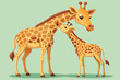 mama giraffe nuzzles her newborn calf with a long, affectionate lick.