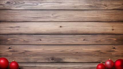 Poster - Red Christmas balls on a wooden background