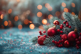Fototapeta Perspektywa 3d - Christmas background with branches and balls