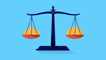 Wall Mural - money balance on weight scale - flat design animation of equal amount of coins being measured and co