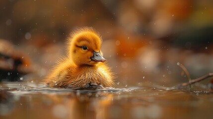 Sticker -   Close-up of a duckling in water with droplets on its surface