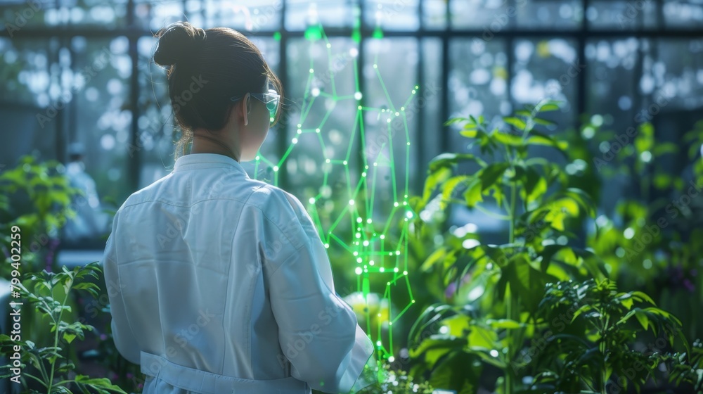 Genetics Lab Coat Genetic Research Scientist in Lab Coat Analyzing AI Data on Plant ...