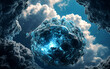 Surreal Bubble Cluster Among Fluffy Clouds in Blue Sky