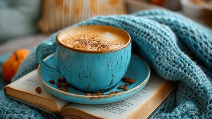 Canvas Print - Coffee Cup on Blue Saucer