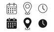Address location icon. Stopwatch timer icon. Date Calendar icon - Web icons set