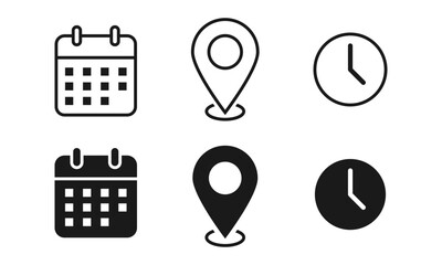 Leinwandbilder - Address location icon. Stopwatch timer icon. Date Calendar icon - Web icons set