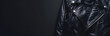 © Banner Brian - Stylish leather jacket web banner. Leather jacket isolated on black background with copy space.
