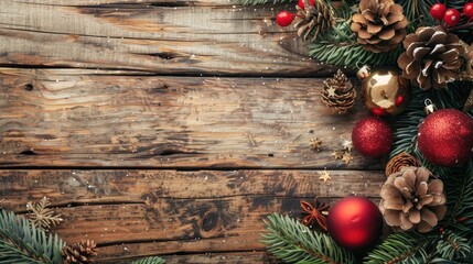 Sticker - Christmas themed decorations on a wooden surface