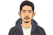 Illustration of an Asian man with short hair and goatee wearing a black hoodie against a white background