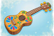 A cute cartoon ukulele with traditional Mexican designs, illustration