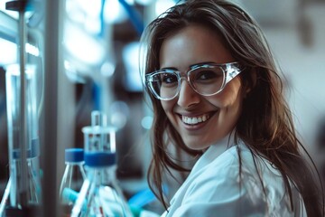 Empowered Scientist: Female Physicist Conducting Experiments with a Smile