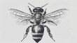 Create an enchanting scene with a vector engraving illustration of a honey bee, carefully designed against a white background