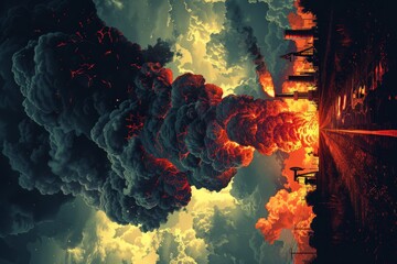 Wall Mural - A large cloud of smoke and fire coming from a building, AI