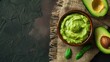 avocado and mashed avocado puree. selective focus