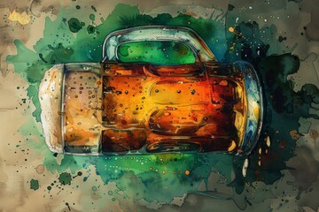 Poster - A painting of a mug with beer in it on top of water, AI