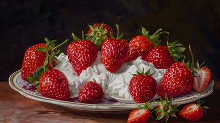 Wall Mural - delicious strawberry with cream, fresh homemade and gourmet, tasty and healthy dessert