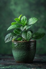 Poster - A green plant is growing in a pot on the wall, AI