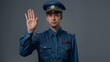 © Funk Design - Police Officer in Uniform Gesturing Stop Sign, Authority and Control