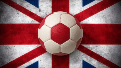 Wall Mural - Soccer football ball in the colors of the England flag. white blue and red colors. isolated on fabric background, European Championship 2024