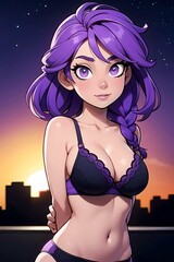 Wall Mural - Purple hair anime girl cartoon style