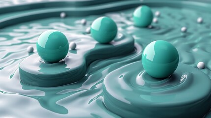 Poster - A group of three eggs are sitting in a blue liquid, AI