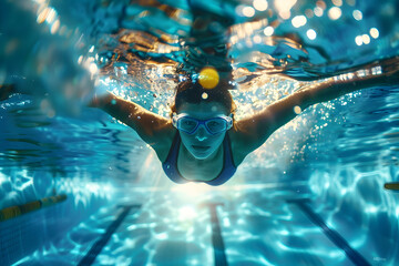 Woman Swimming Freestyle. Under water shoot of a woman swimming freestyle in olympic pool