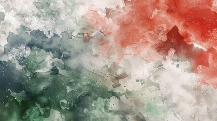 Watercolor wallpaper with abstract color palette of lava red white and green textures