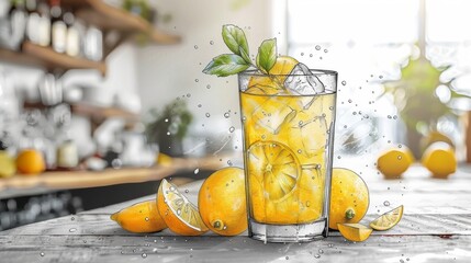 Wall Mural - Modern modern illustration of stylized lemonade ice logo label for cafes, food delivery services, and drink menus.