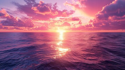 Wall Mural - A sunset over the sea with cloudy sky